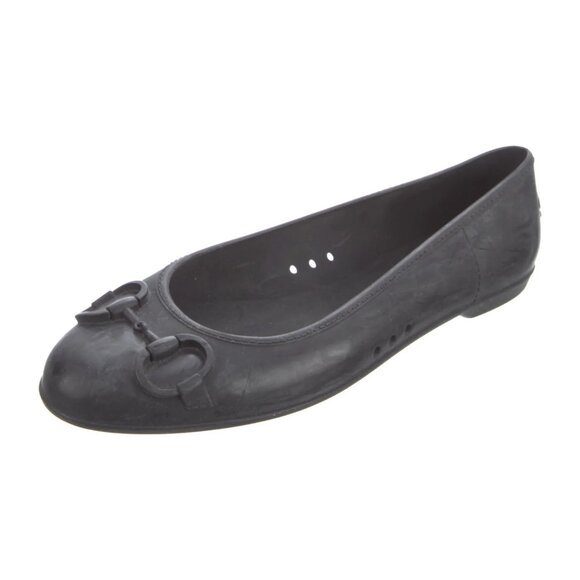 Gucci Women's Black Rubber Ballet Flats Size 8 38 - Picture 1 of 4